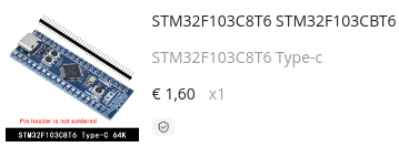 Capture d’écran d’Aliexpress montrant la commande d’un STM32 pour 1€60